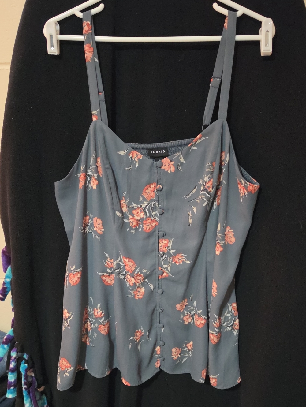 torrid Slate Blue Floral Button-Front Cami with Coral Blooms